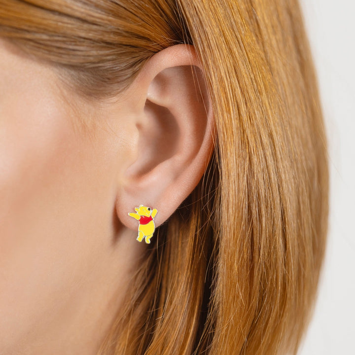 Disney Winnie The Pooh Sterling Silver 925 Enamel & Piglet Mismatch Stamp Stud Orange Earrings E908018SL.PH