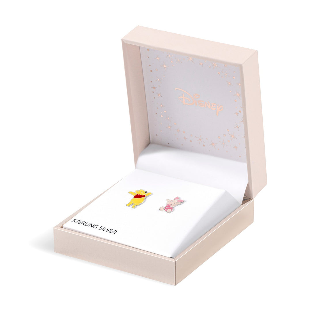 Silver Enamel Pooh & Piglet Mismatch Stamp Stud Earrings E908018SL.PH