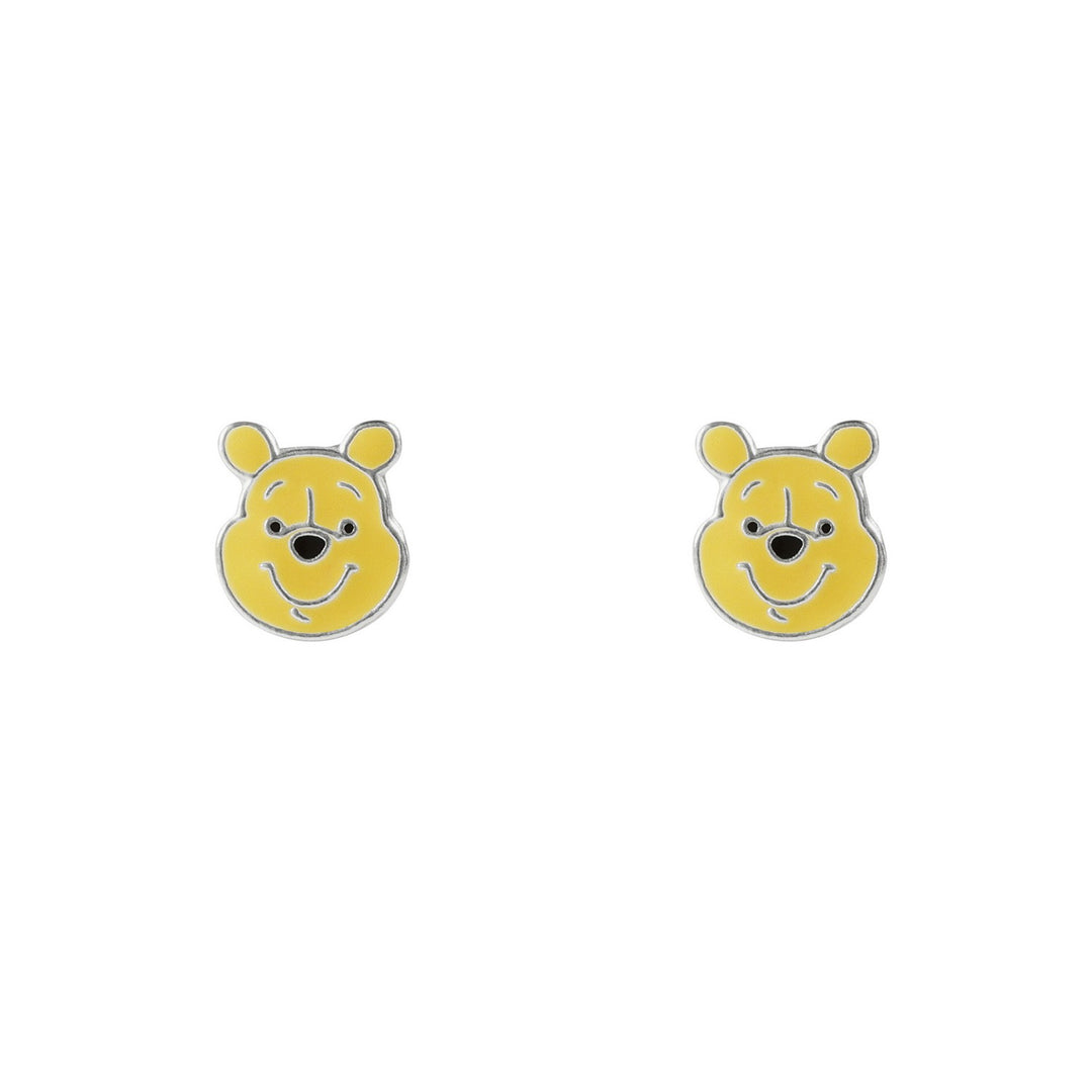 Silver Winnie The Pooh Head Enamel Stamp Stud Earrings E908100SL.PH