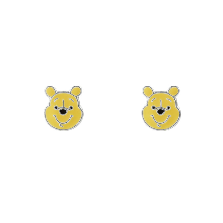 Silver Winnie The Pooh Head Enamel Stamp Stud Earrings E908100SL.PH