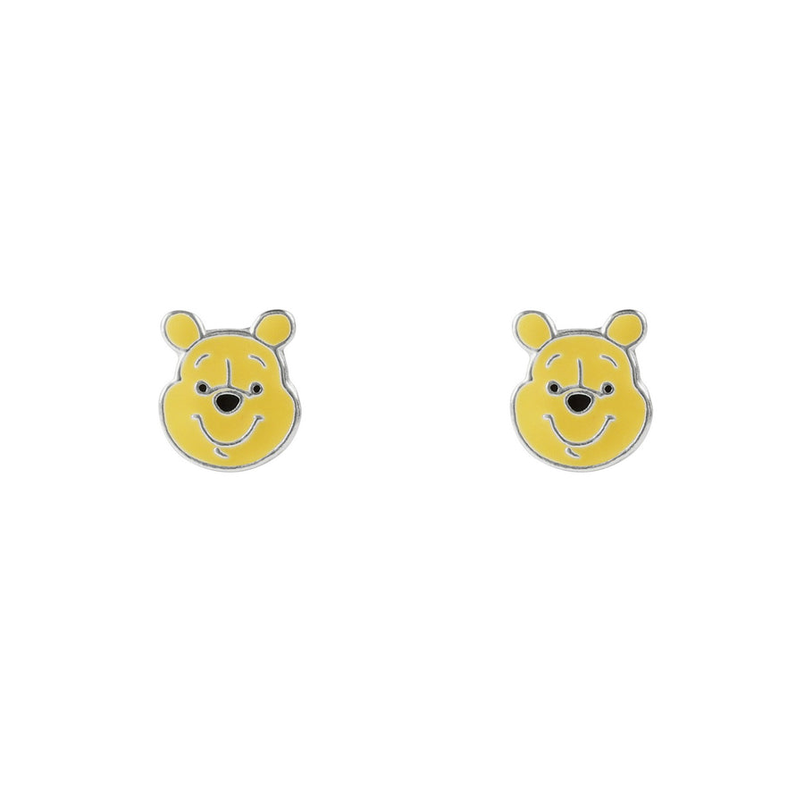 Silver Winnie The Pooh Head Enamel Stamp Stud Earrings E908100SL.PH
