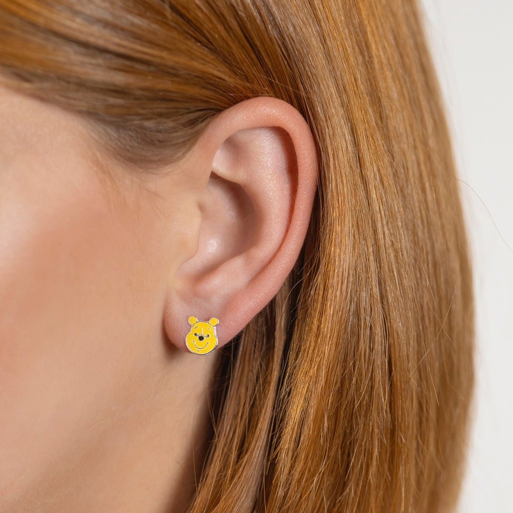 Silver Winnie The Pooh Head Enamel Stamp Stud Earrings E908100SL.PH