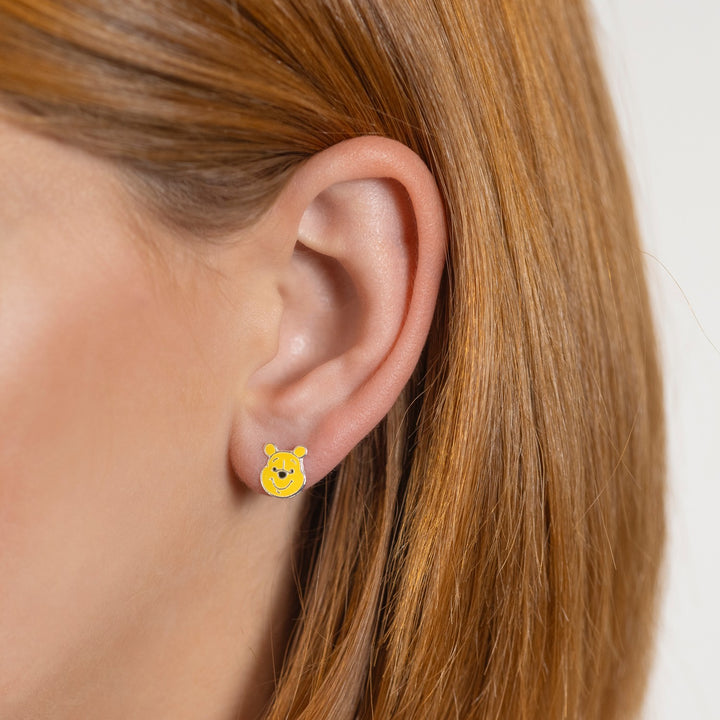 Silver Winnie The Pooh Head Enamel Stamp Stud Earrings E908100SL.PH