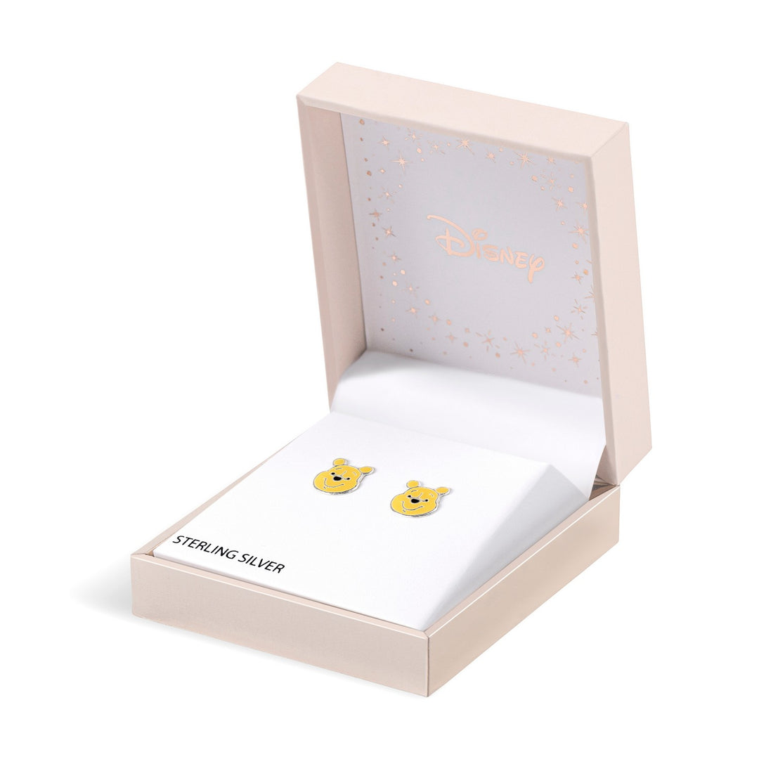 Silver Winnie The Pooh Head Enamel Stamp Stud Earrings E908100SL.PH
