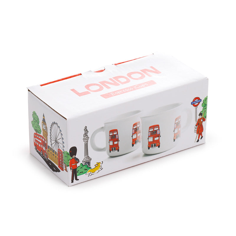 London Souvenir Red Bus Set of 2 Porcelain Espresso Cups ECPS14