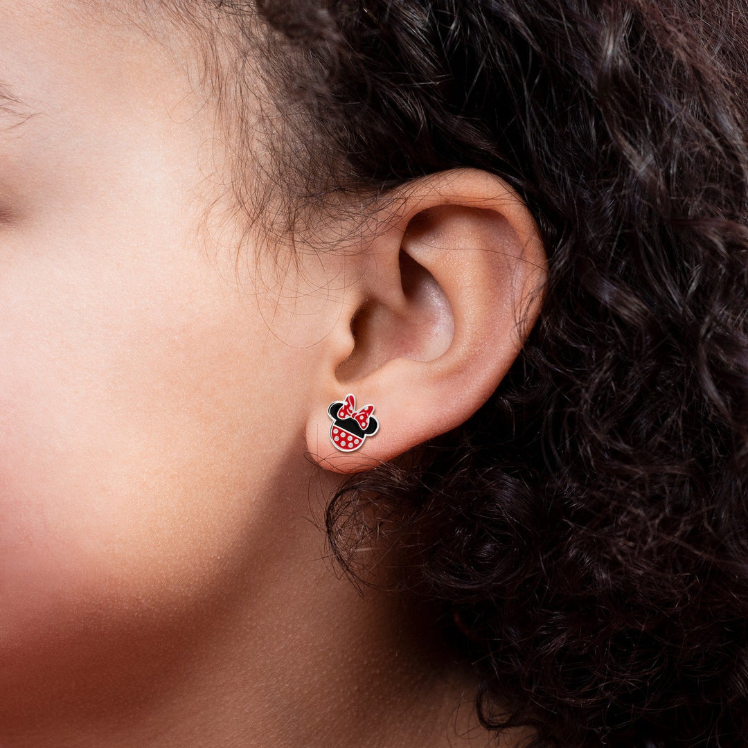 Disney Mickey & Minnie Silver Plated Enamel Filled Sterling Red Earrings EF00258SL.PH