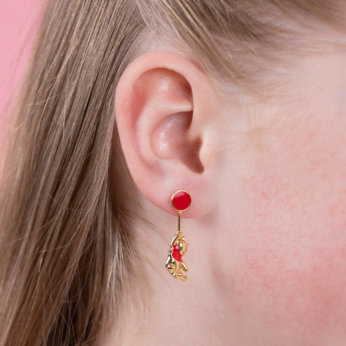 Disney Brass Yg Plt Winnie The Pooh Red And Floating Balloon Drop Orange Earrings EF00861YL.PH