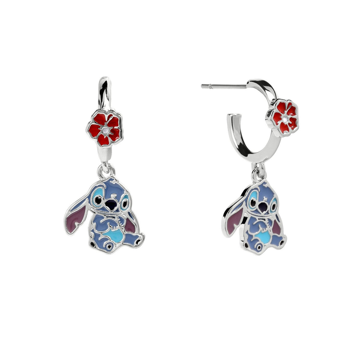 Disney Brass Stitch Dangle J Hoop Imitation Rhodium Earrings EF00973RL.PH