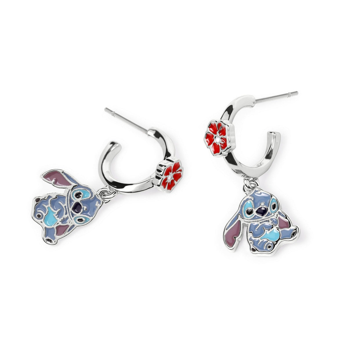 Disney Brass Stitch Dangle J Hoop Imitation Rhodium Earrings EF00973RL.PH