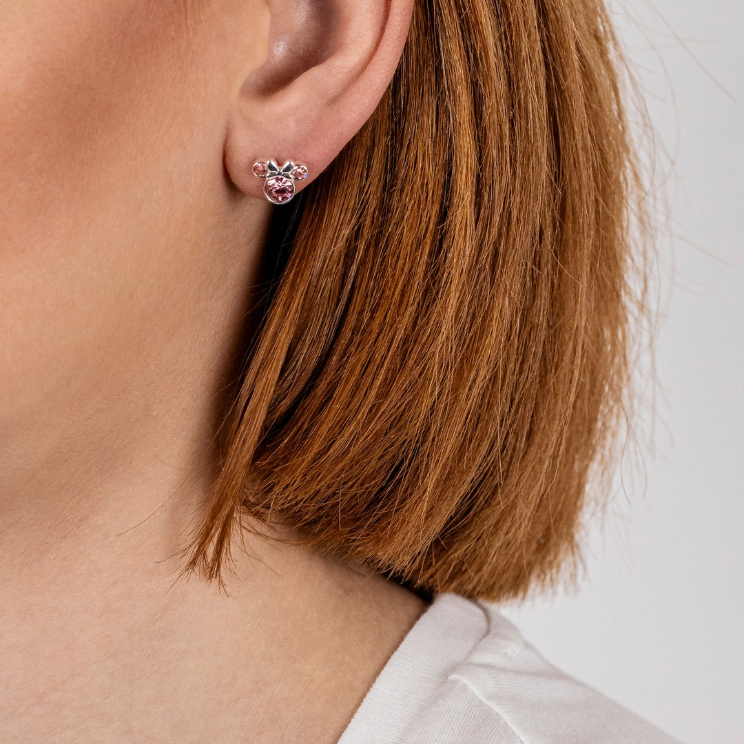Brass Silver Pink Crystal Minnie Stud Earring EF01399SRPL.PA