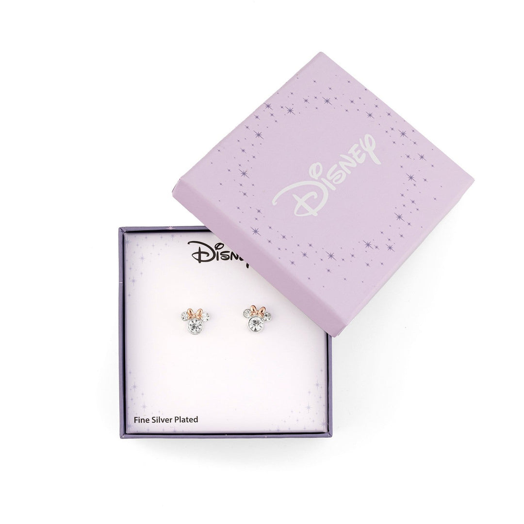 Disney Mickey & Minnie Brass Tt Slv Plt Crystal Pink Bow Stud Earring EF01399TRWL.PA