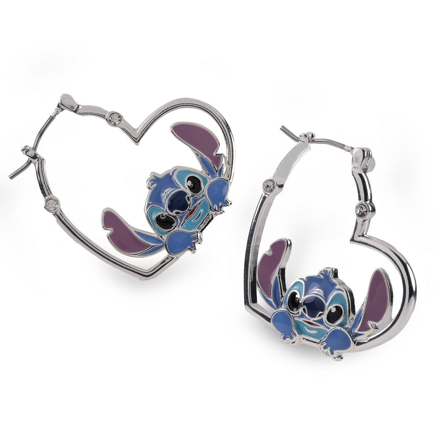 Disney Stitch Brass Silver Plate Love Heart Huggie Sterling Earrings EF01402SL PH