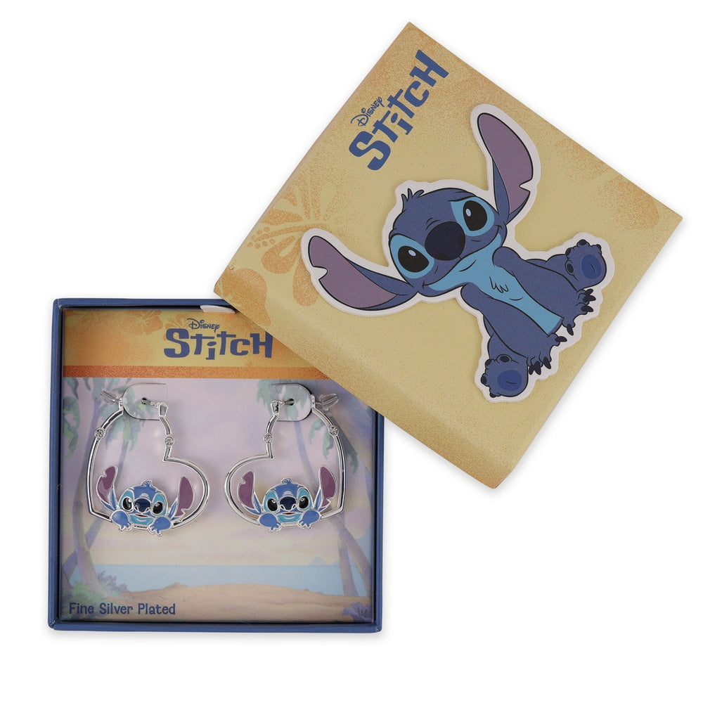 Disney Stitch Brass Silver Plate Love Heart Huggie Sterling Earrings EF01402SL PH