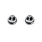 Pair of silver earrings with black eye design on a white background