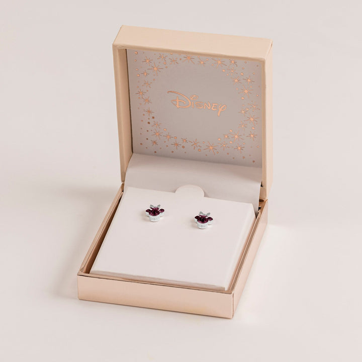 Disney Mickey & Minnie Sterling Silver 925 Mouse February Birthstone Earrings ES00028SFEBL.PH