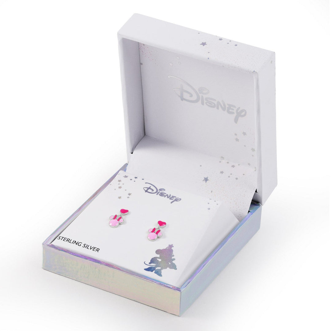 Disney Mickey & Minnie Sterling Silver 925 Mouse Pink Enamel Fill Love Heart Drop Earrings ES00111SL.PH