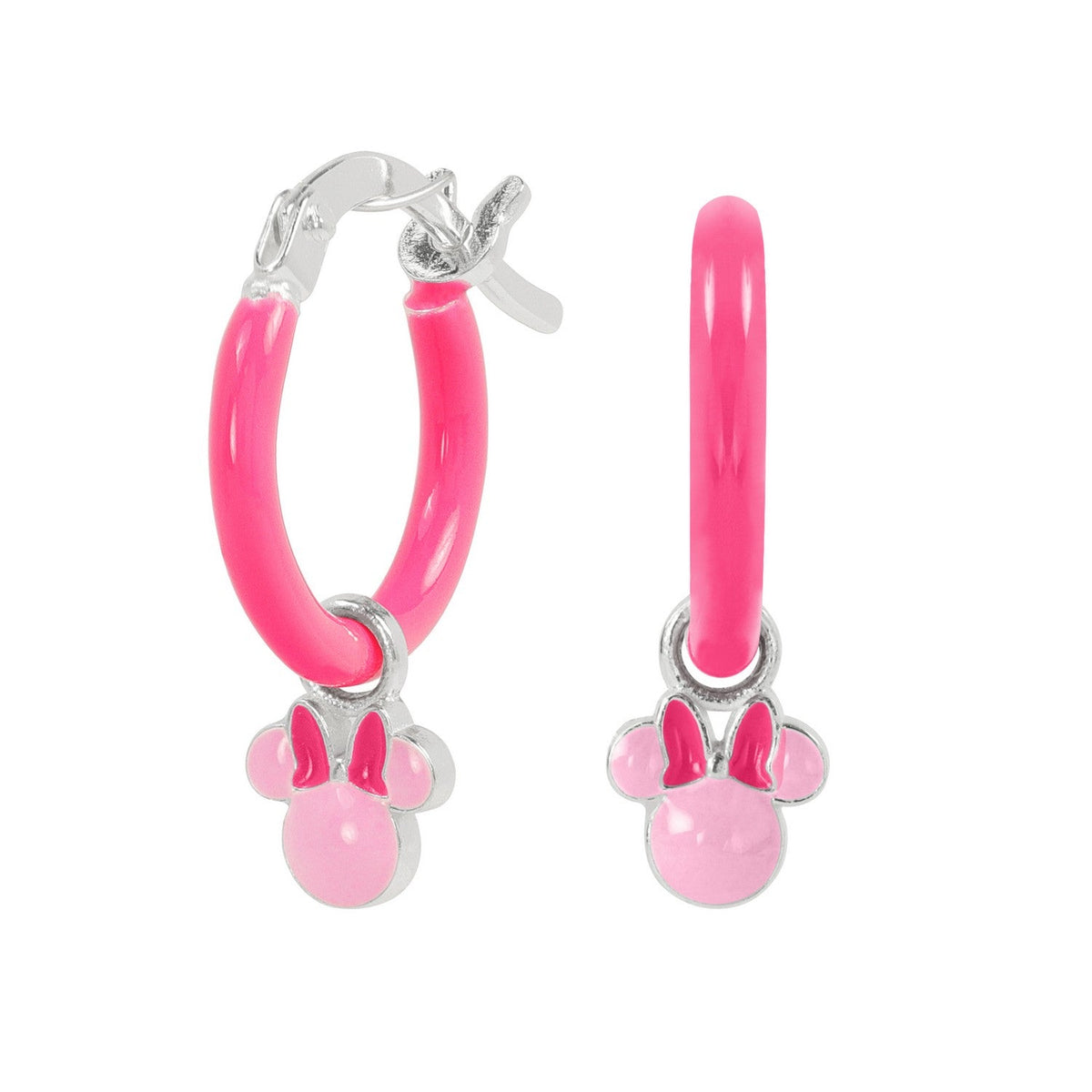 Disney Mickey & Minnie Sterling Silver 925 Mouse Pink Enamel Fill Huggie Earrings ES00112SL.PH