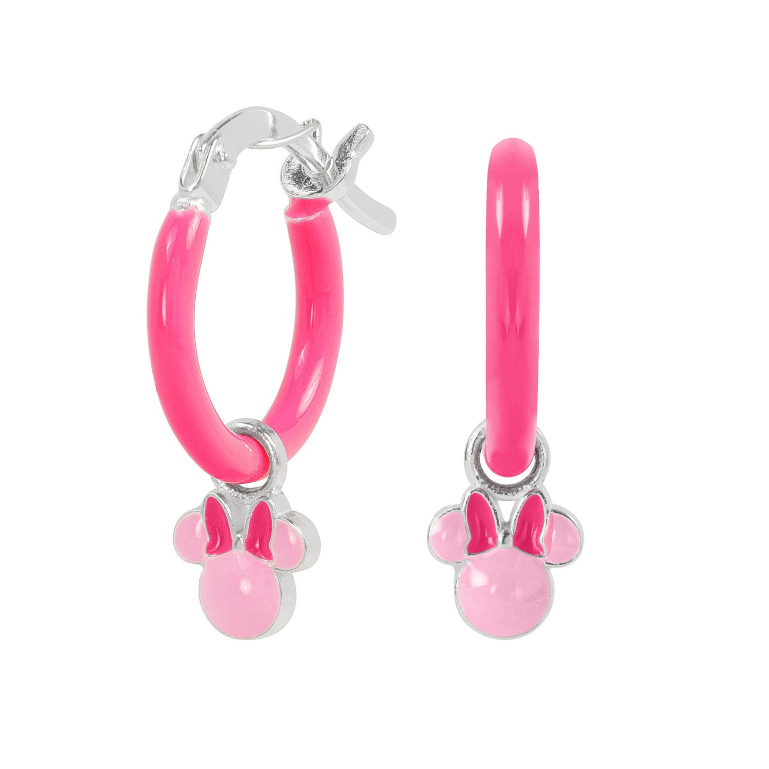 Disney Mickey & Minnie Sterling Silver 925 Mouse Pink Enamel Fill Huggie Earrings ES00112SL.PH