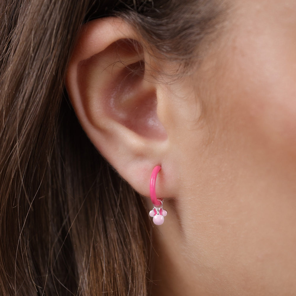 Silver Minnie Mouse Pink Enamel Fill Huggie Earrings ES00112SL.PH