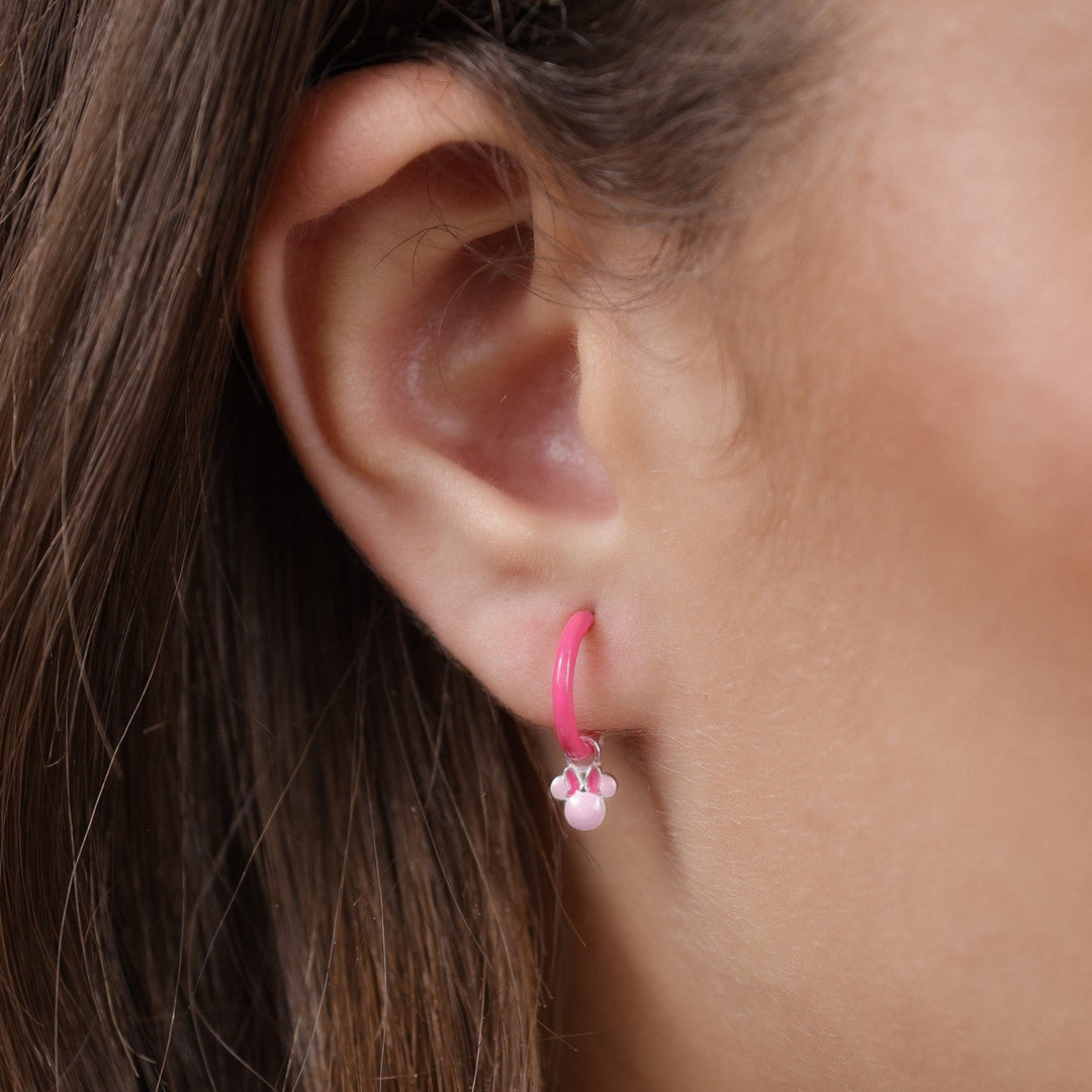 Disney Mickey & Minnie Sterling Silver 925 Mouse Pink Enamel Fill Huggie Earrings ES00112SL.PH