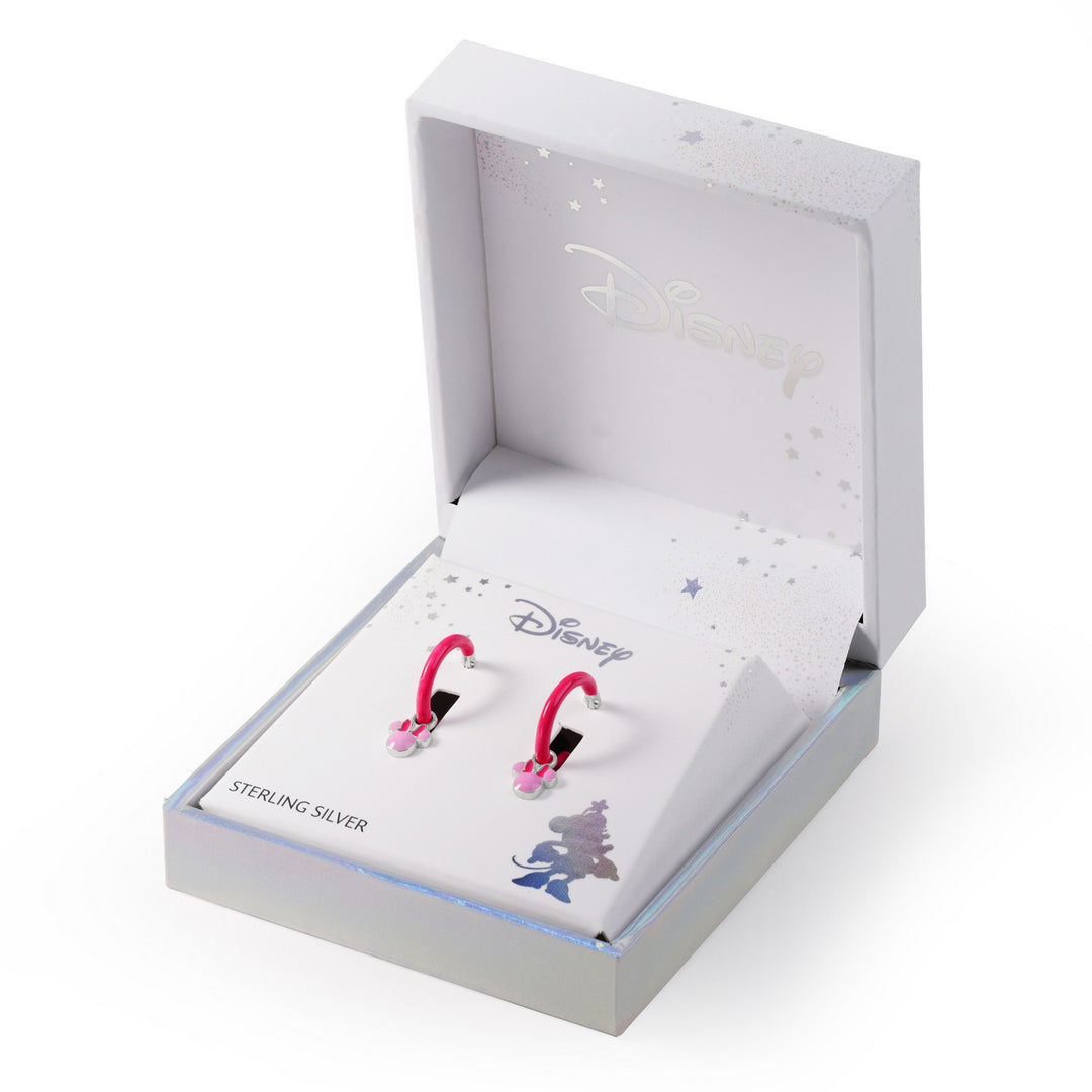 Silver Minnie Mouse Pink Enamel Fill Huggie Earrings ES00112SL.PH