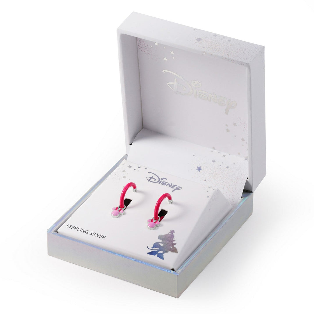 Disney Mickey & Minnie Sterling Silver 925 Mouse Pink Enamel Fill Huggie Earrings ES00112SL.PH