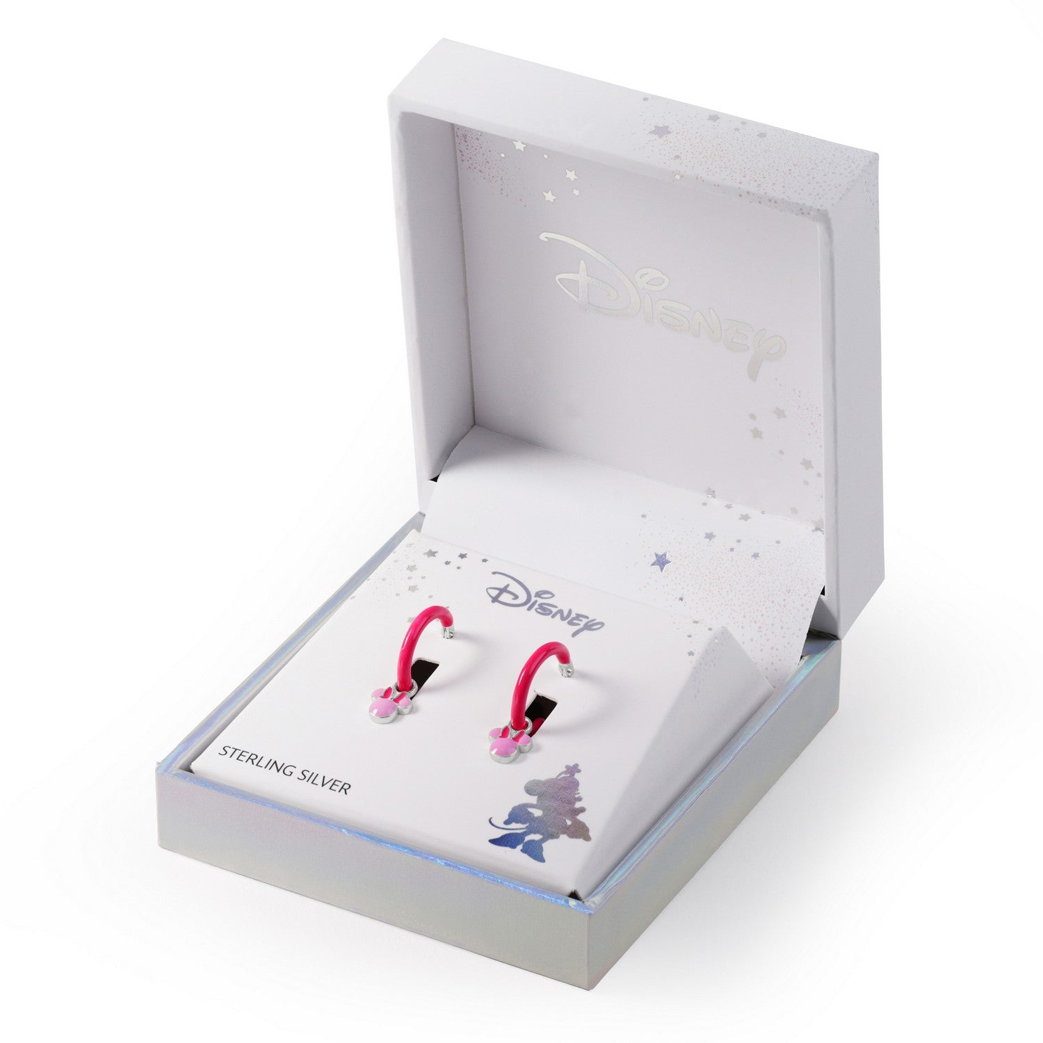 Disney Mickey & Minnie Sterling Silver 925 Mouse Pink Enamel Fill Huggie Earrings ES00112SL.PH