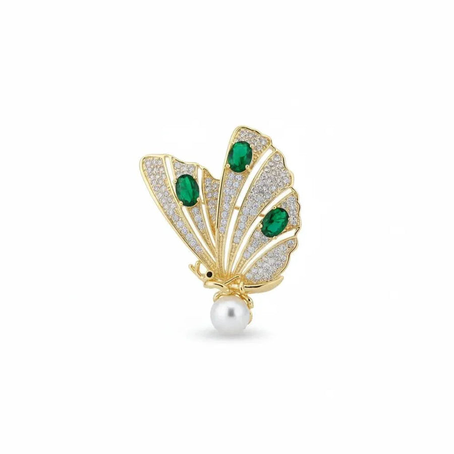 Elegant Zircon Butterfly Pearl Brooch