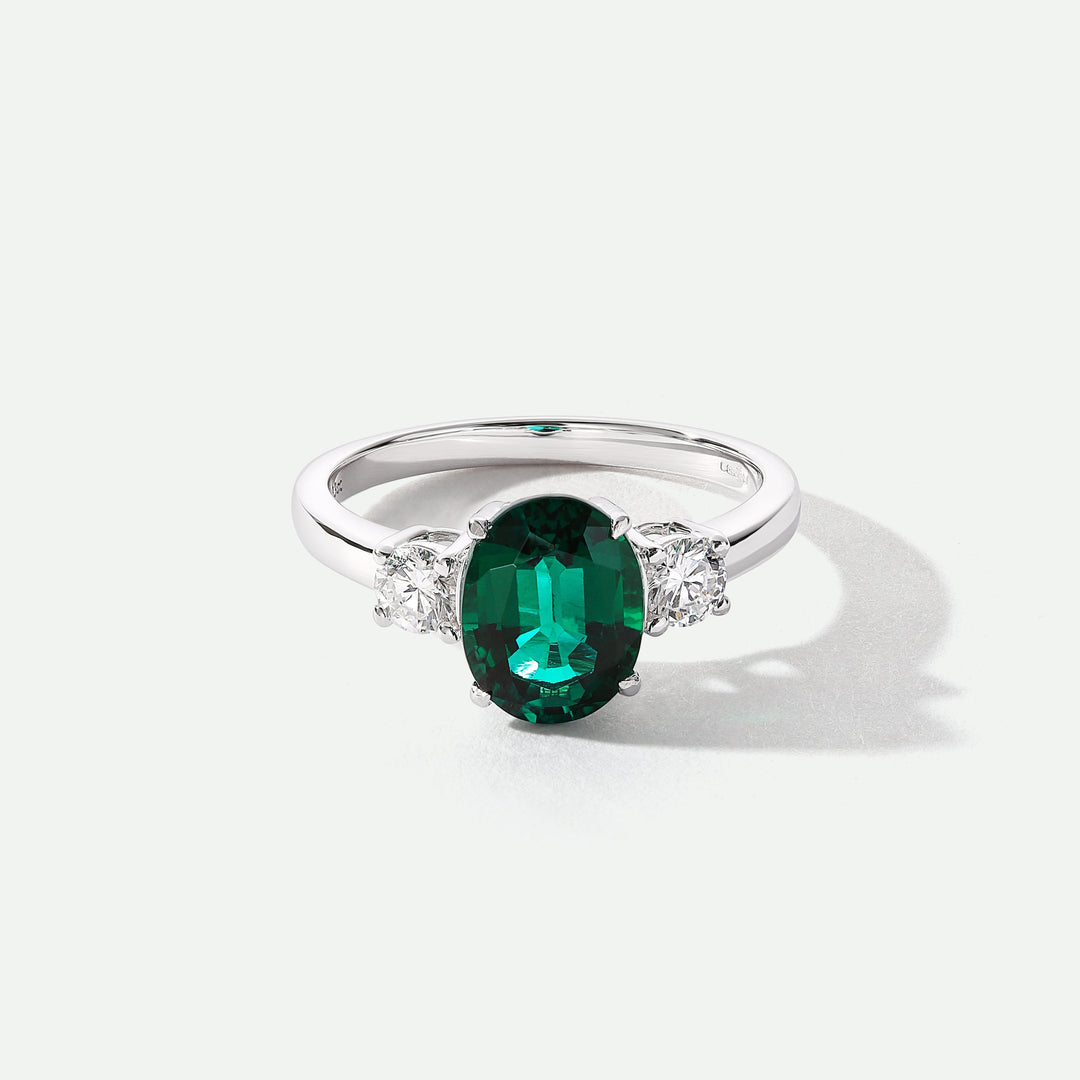 Ellison | 9ct White Gold 0.33ct tw Lab Grown Diamond and Created Emerald Ring-0