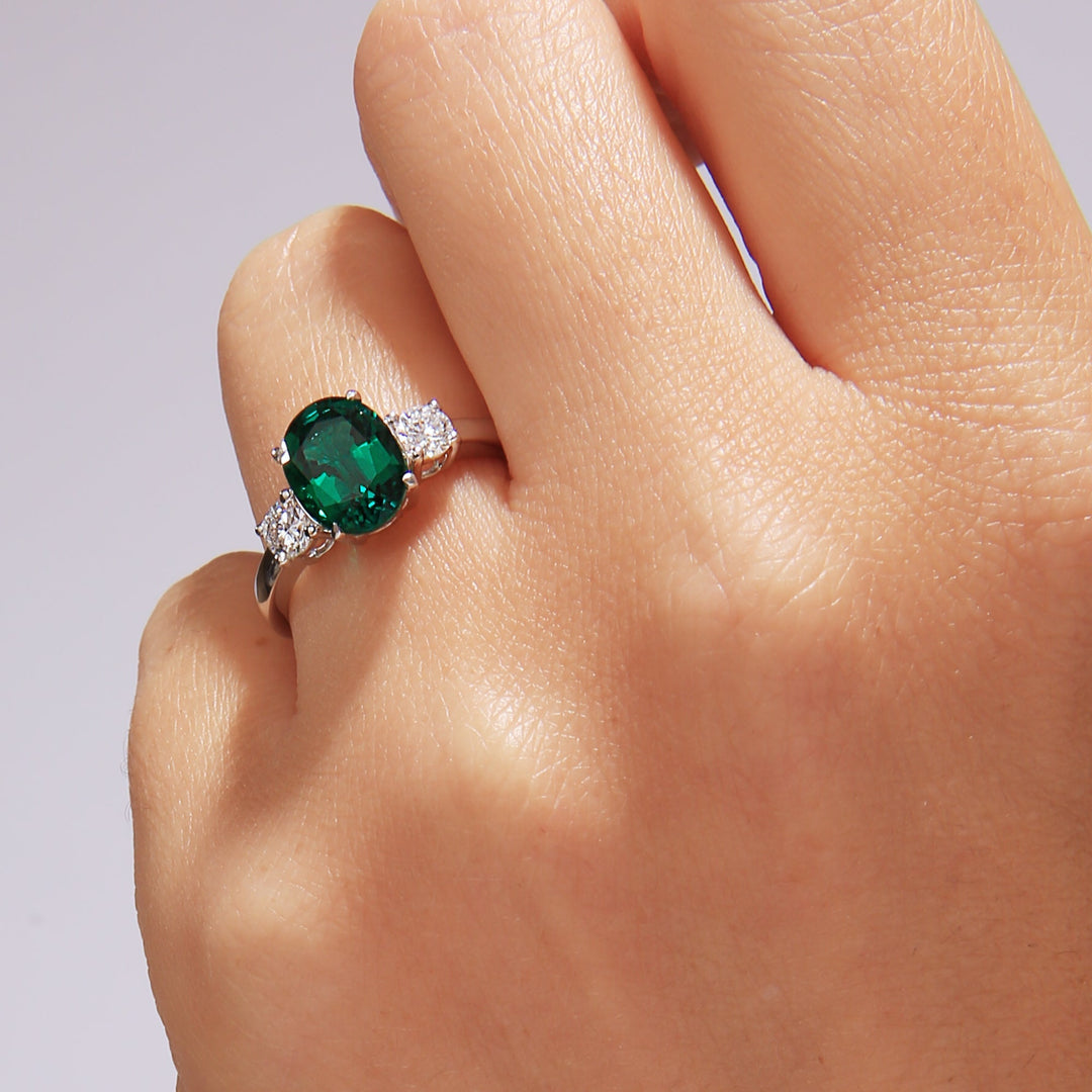 Ellison | 9ct White Gold 0.33ct tw Lab Grown Diamond and Created Emerald Ring