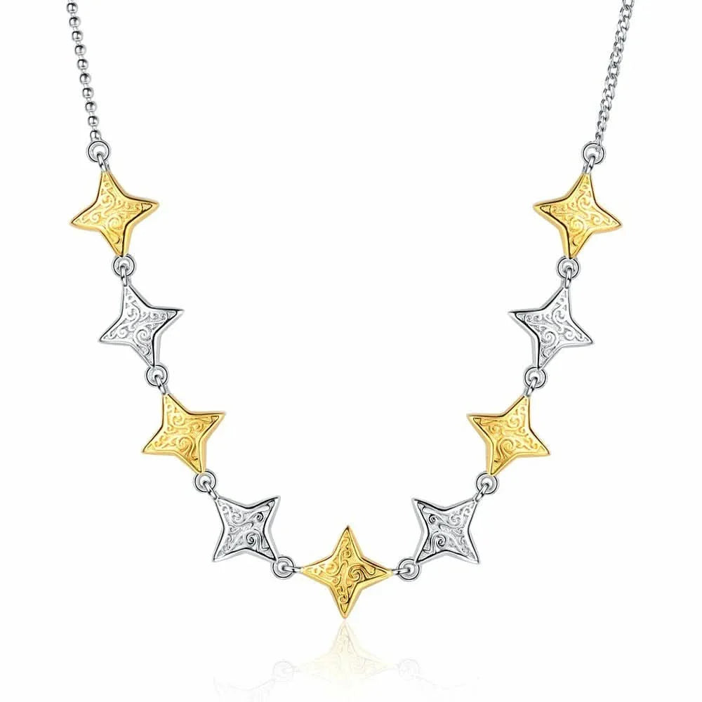 Embossed Silver and Gold Contrast Stars Necklace