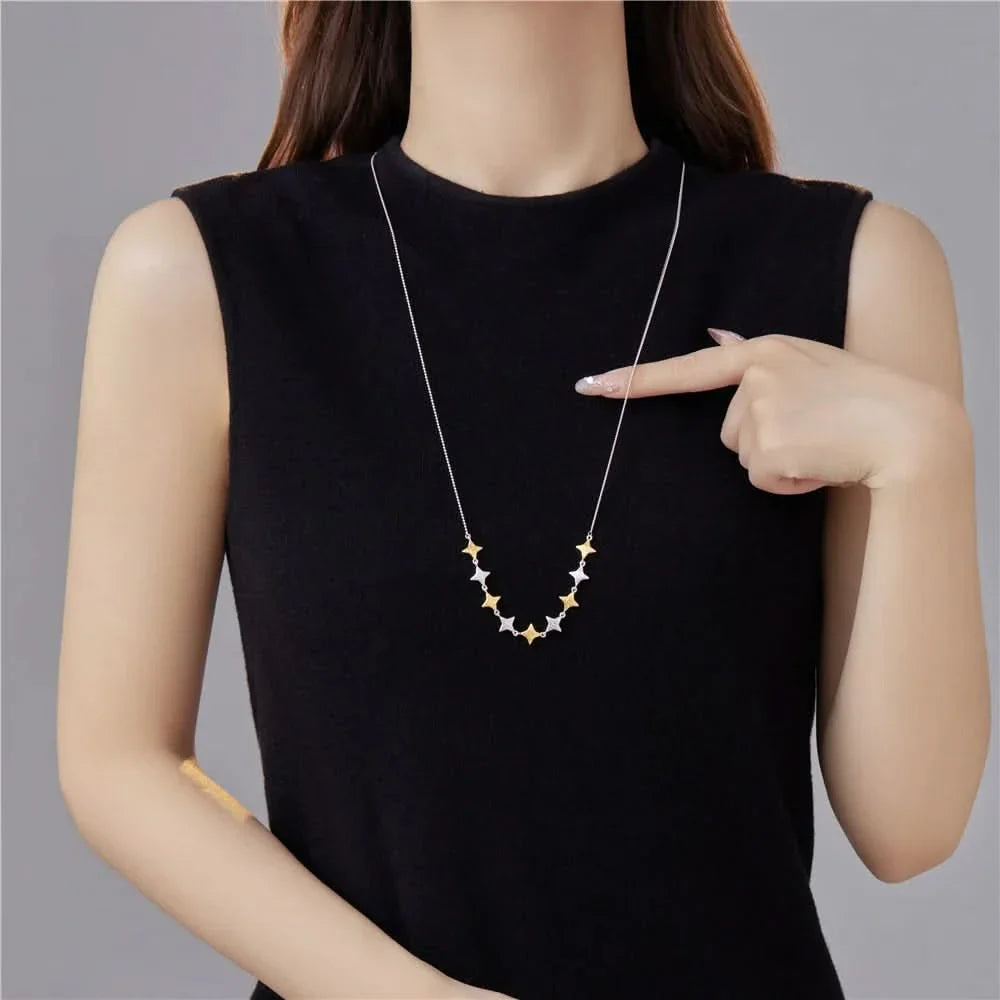Embossed Silver and Gold Contrast Stars Necklace