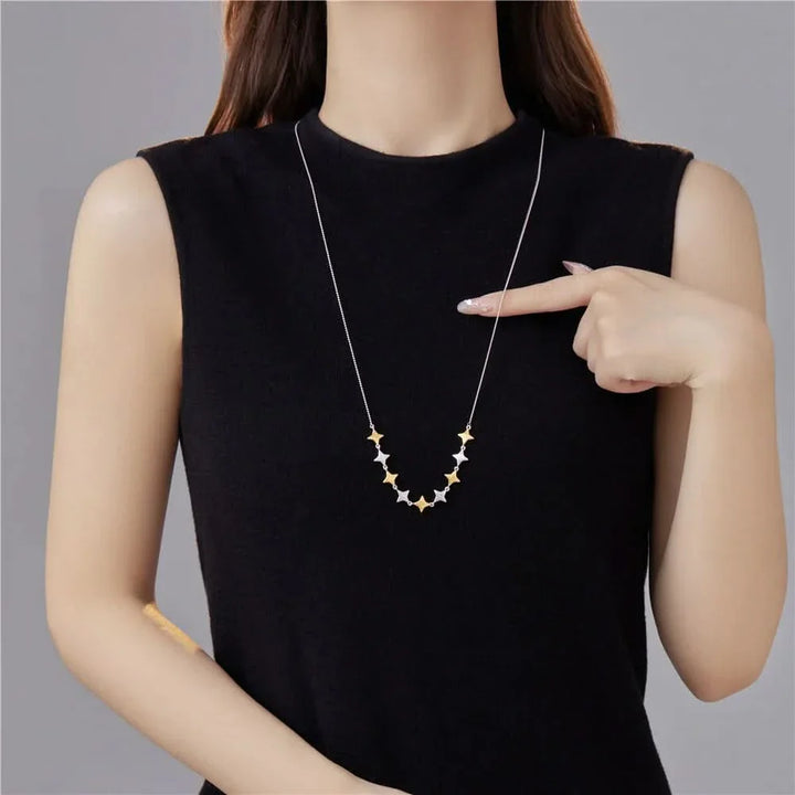 Embossed Silver and Gold Contrast Stars Necklace