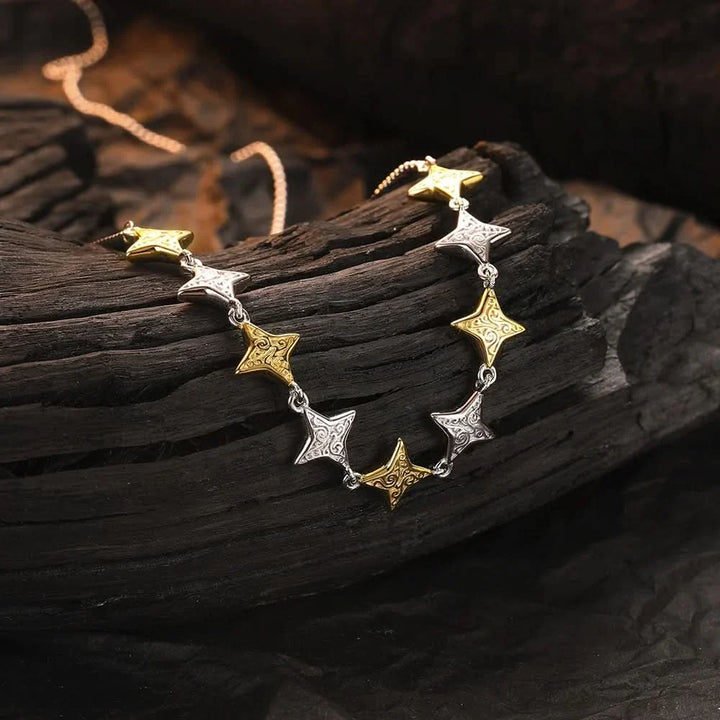 Embossed Silver and Gold Contrast Stars Necklace