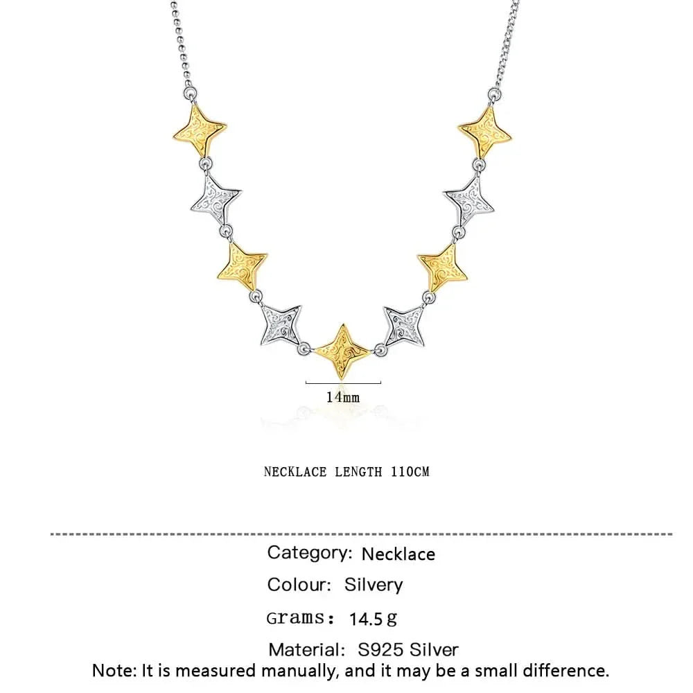 Embossed Silver and Gold Contrast Stars Necklace