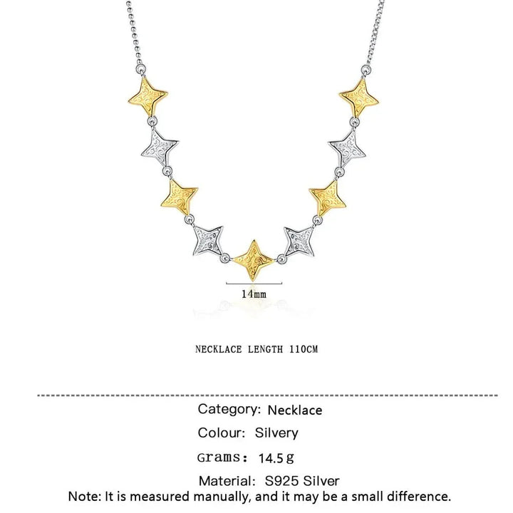 Embossed Silver and Gold Contrast Stars Necklace