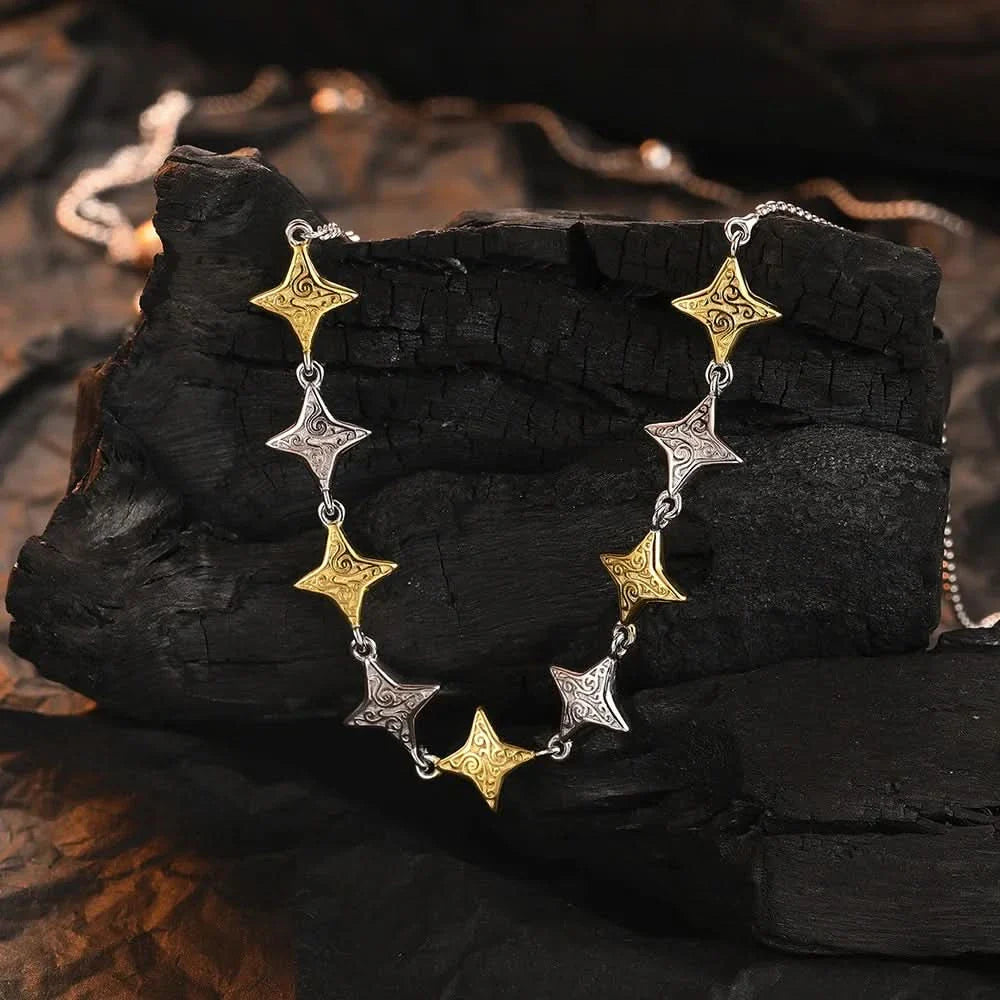 Embossed Silver and Gold Contrast Stars Necklace