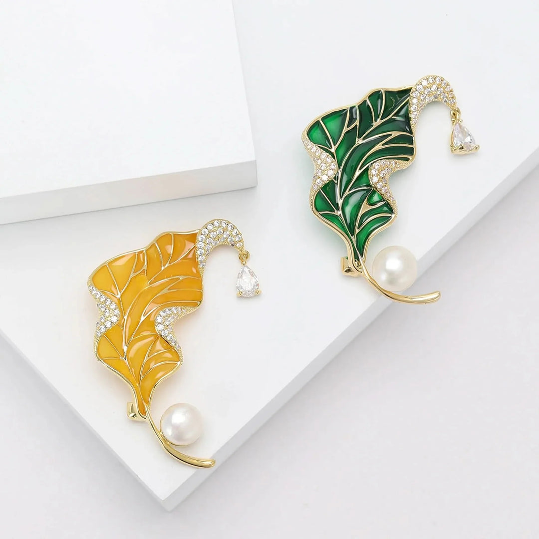 Enamel Leaf Brooch