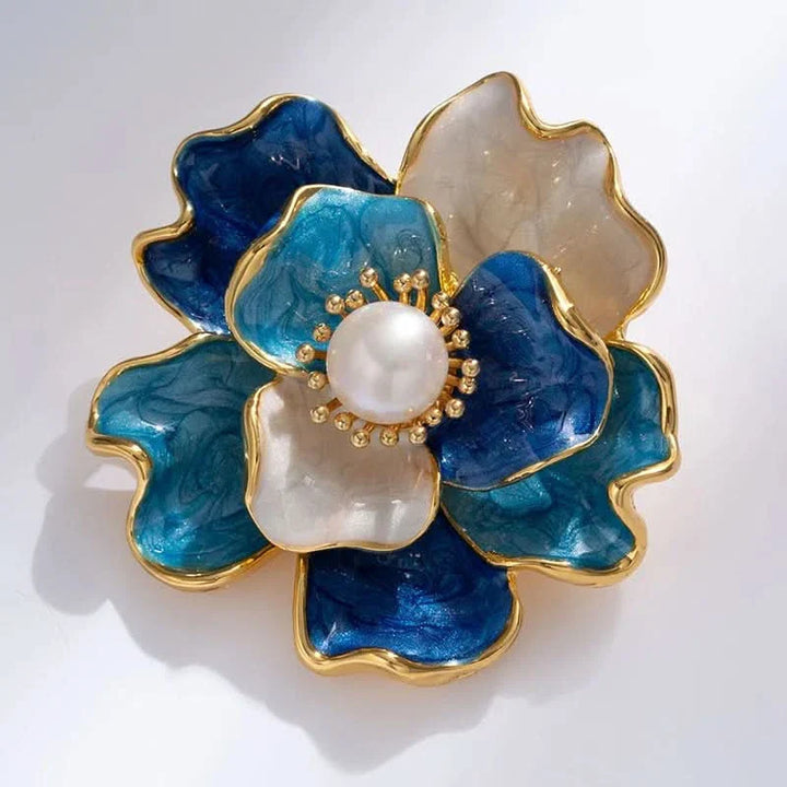 Enamel Peony Freshwater Pearl Brooch