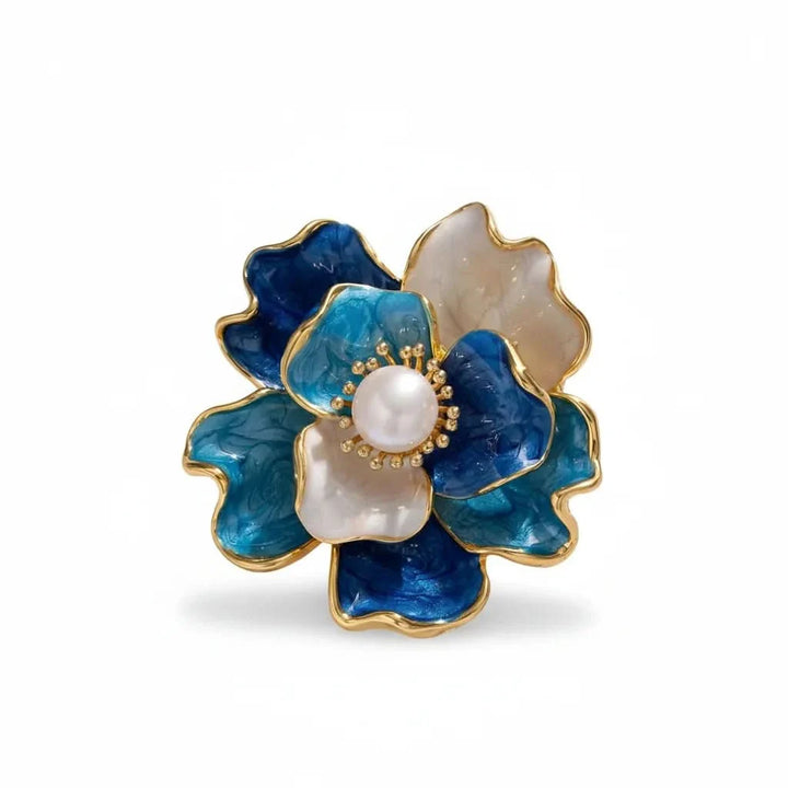 Enamel Peony Freshwater Pearl Brooch
