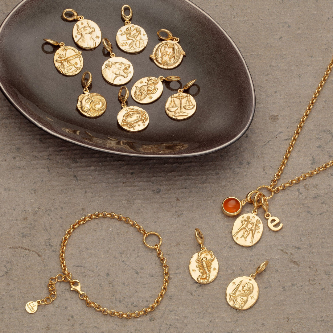 Engraved Gold Plated Aquarius Zodiac Charm CGAQU