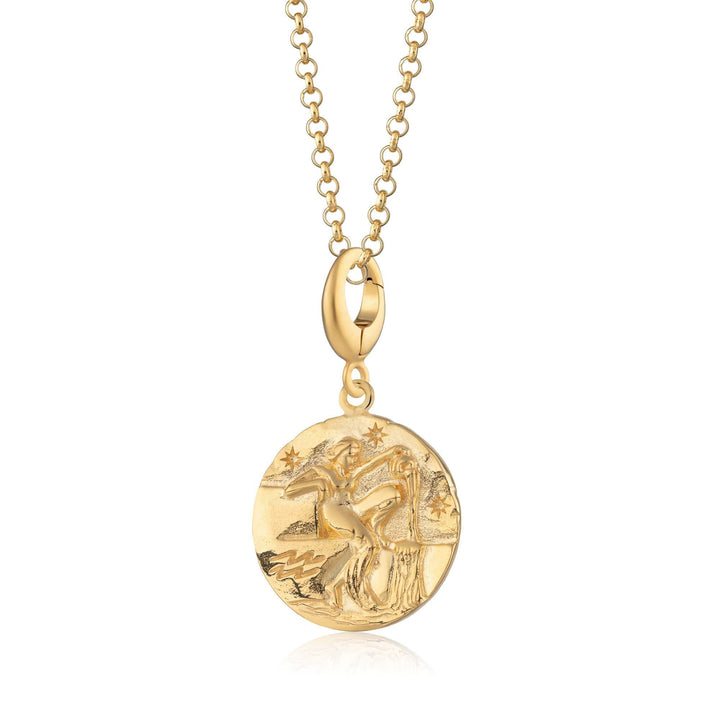 Engraved Gold Plated Aquarius Zodiac Necklace CNGAQU-1
