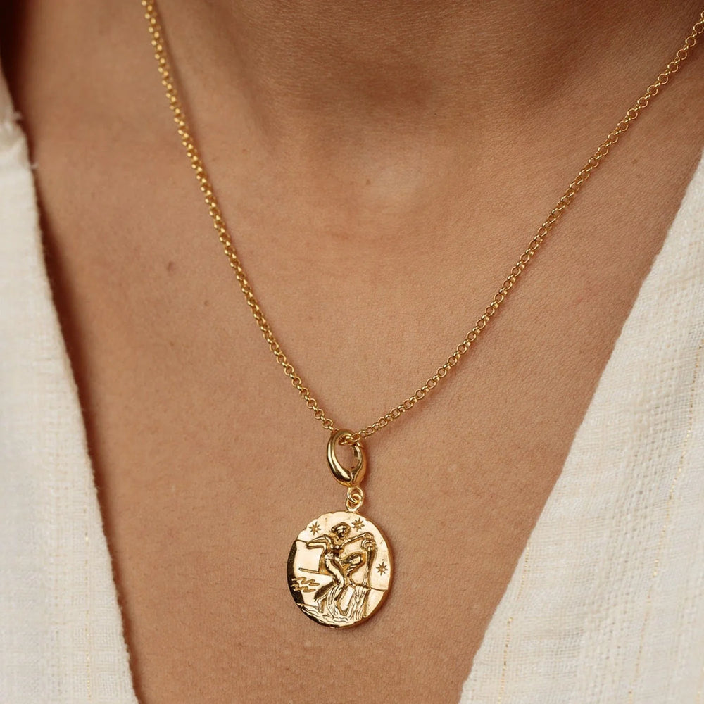 Engraved Gold Plated Aquarius Zodiac Necklace CNGAQU-1