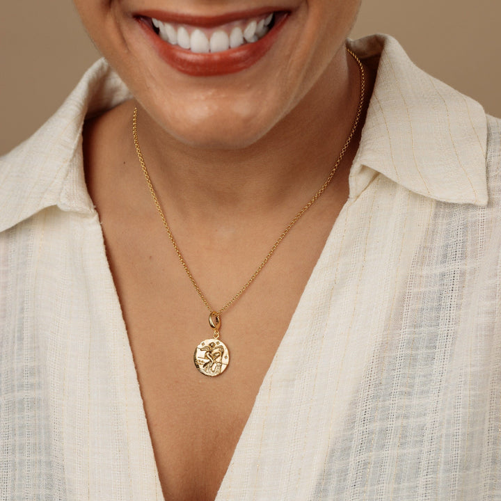 Engraved Gold Plated Aquarius Zodiac Necklace CNGAQU-1