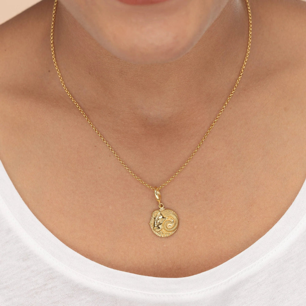 Engraved Gold Plated Aries Zodiac Necklace CNGARI-1