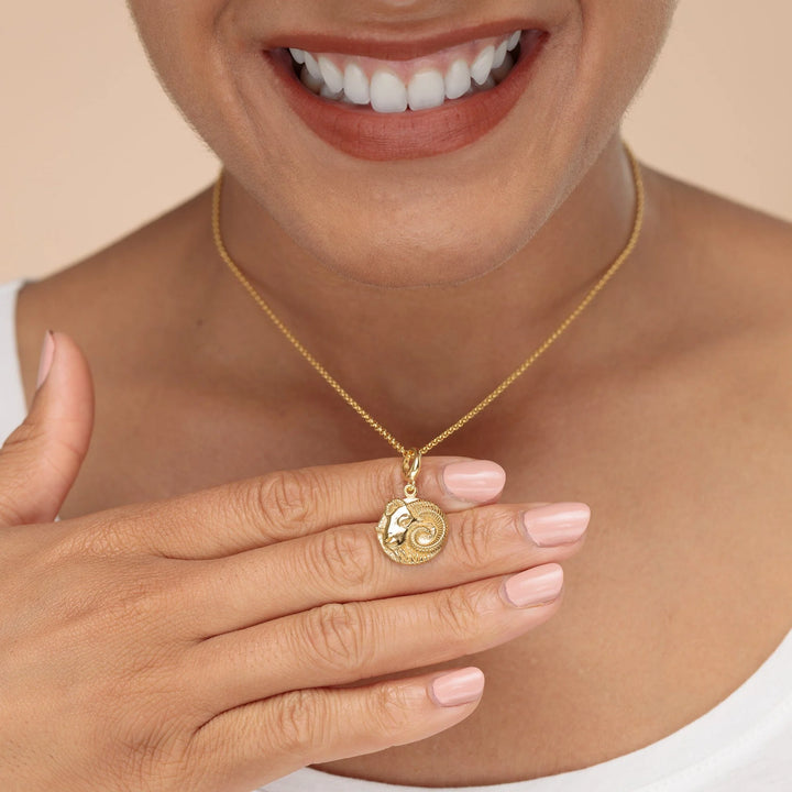 Engraved Gold Plated Aries Zodiac Necklace CNGARI-1
