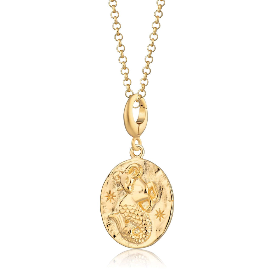 Engraved Gold Plated Capricorn Zodiac Necklace CNGCAP-1