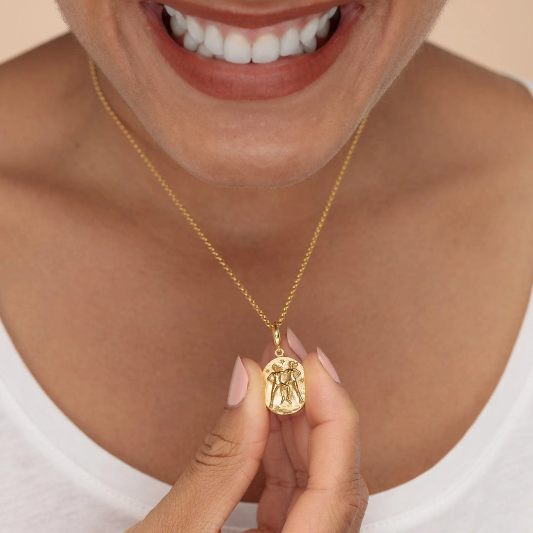 Engraved Gold Plated Gemini Zodiac Necklace CNGGEM-1