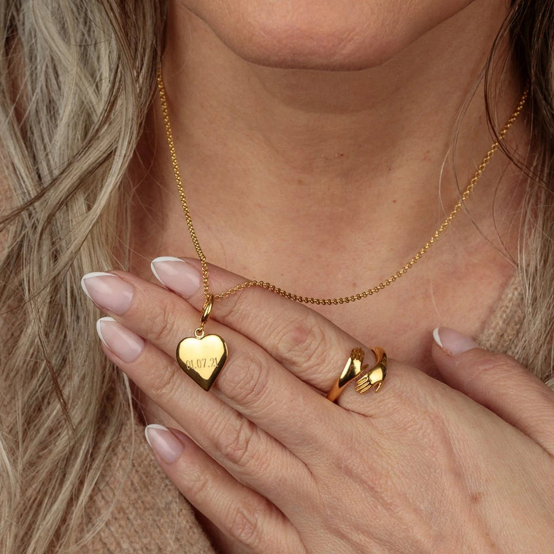 Engraved Gold Plated Heart Medium Necklace VNGHM-1