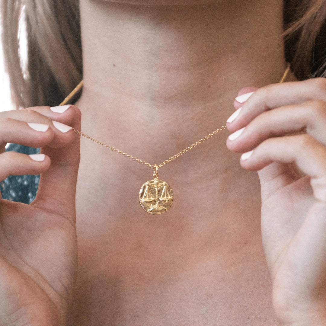 Engraved Gold Plated Libra Zodiac Necklace CNGLIB-1
